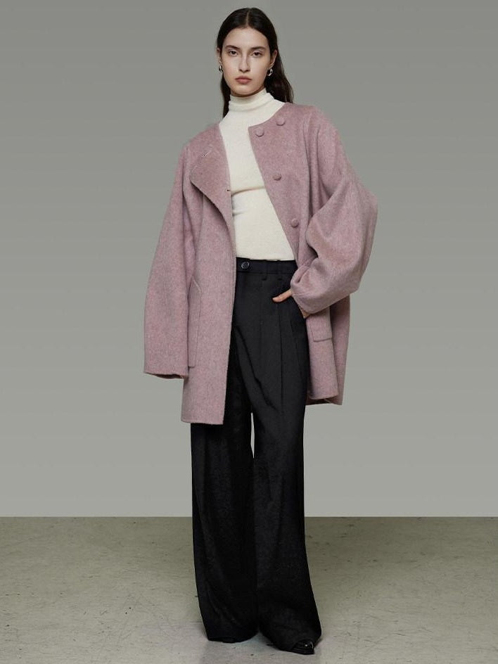 unspoken Pure Wool Loose Fit Minimal Office Midlength Single Button Women Wool Coats