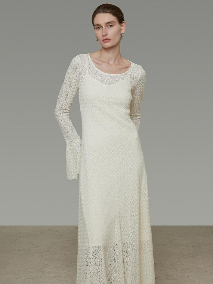 unspoken Breathable Comfortable Commuter Cutout Waist Bell Sleeve Maxi Dresses