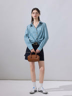 ikyou Embroidered Plaid Breathable Loose Collared Cardigan Button Front Women Shirts