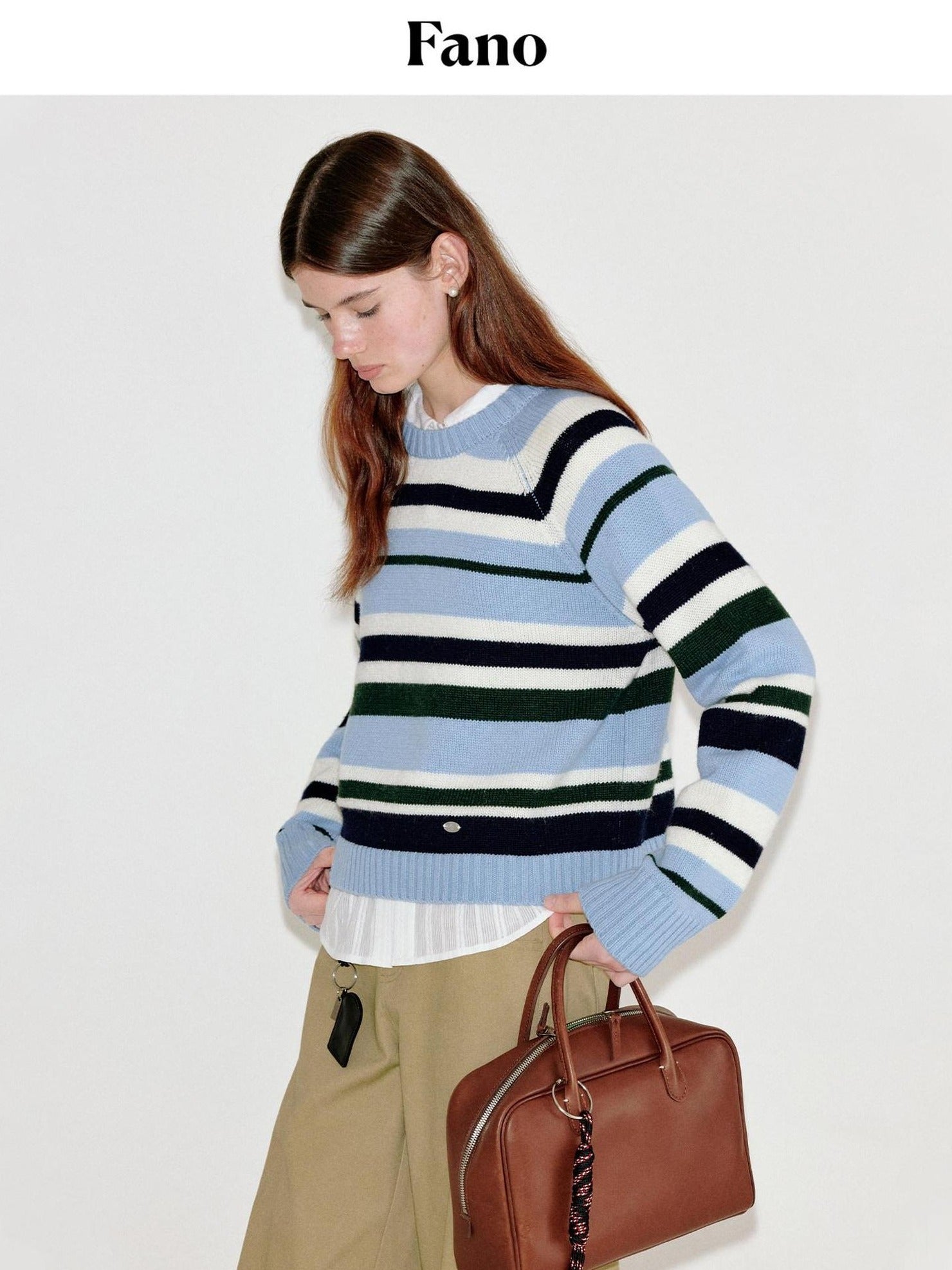 fano Thermal Warm Loose Fit Striped Crewneck Long Sleeve Women Commuter Sweaters