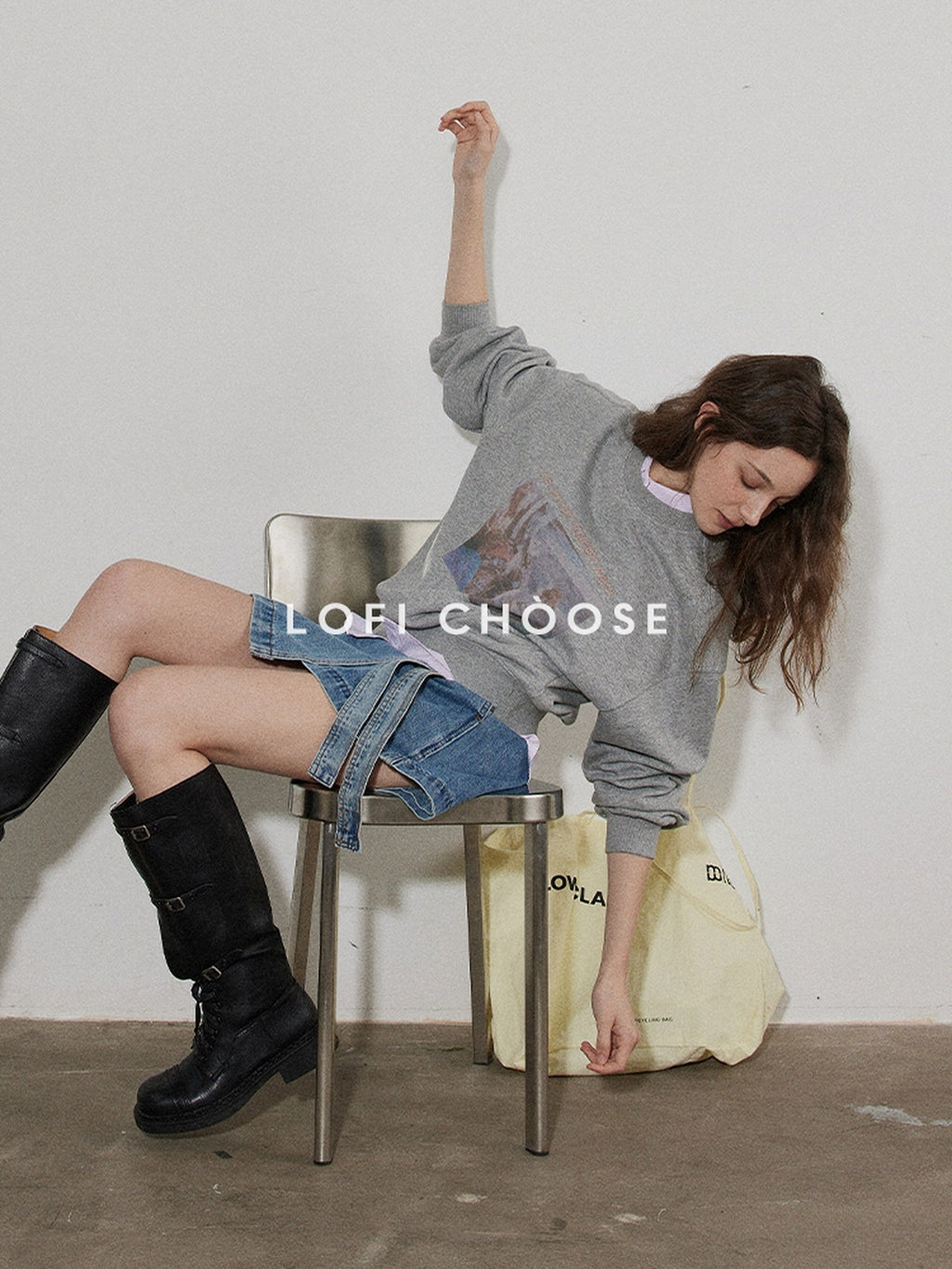 Lofi choose Vintage Print Loose Fit Drop Shoulder Crew Neck Women Pullover Sweatshirt