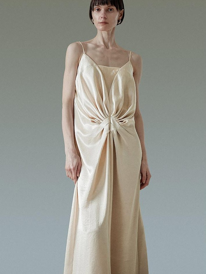 unspoken Satin Minimal V-neck Camisole Natural Waist City Commuter Women Maxi Dresses