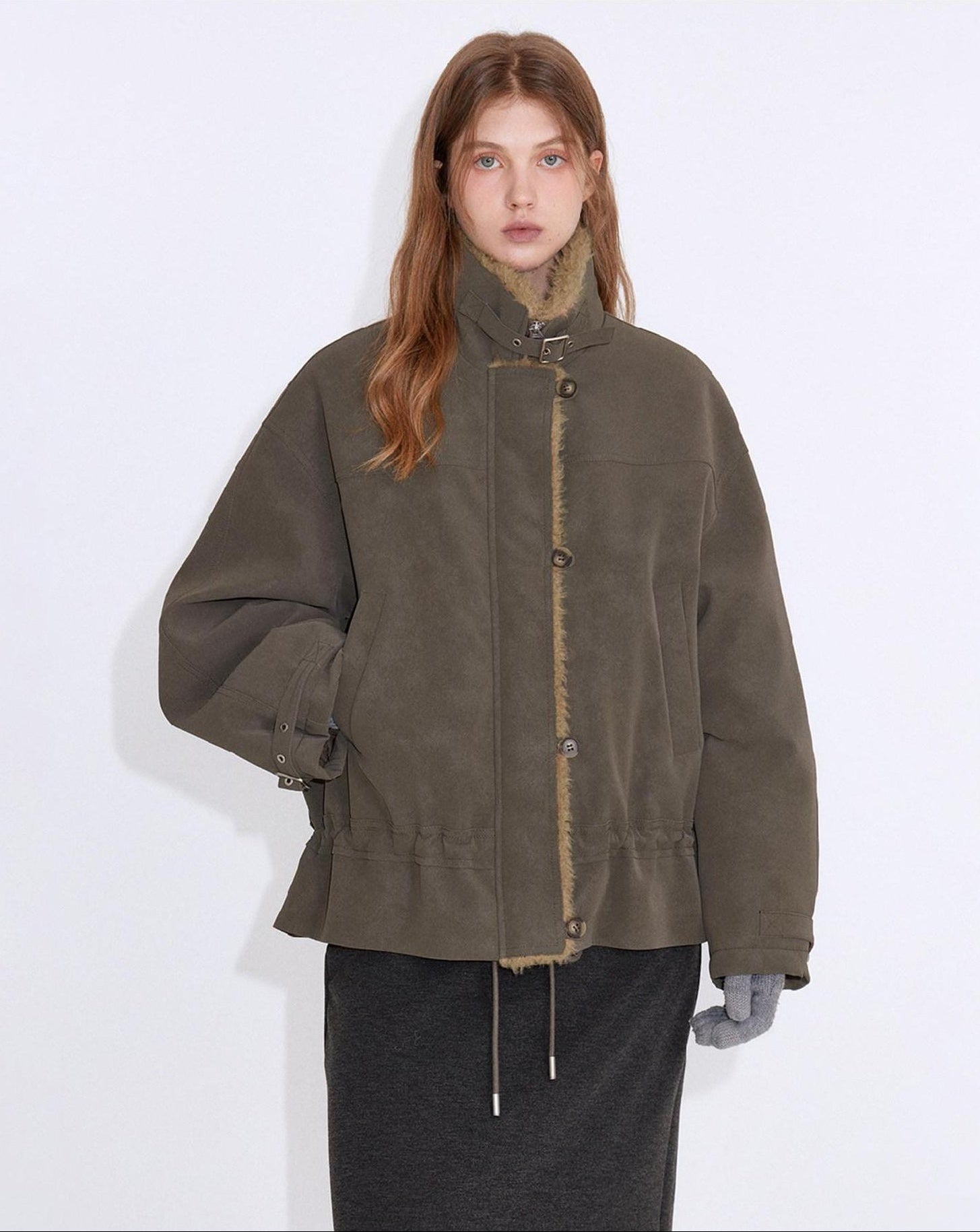 fano Insulated Korean Commuter Loose Stand Collar Grey Brown Puffer Jackets