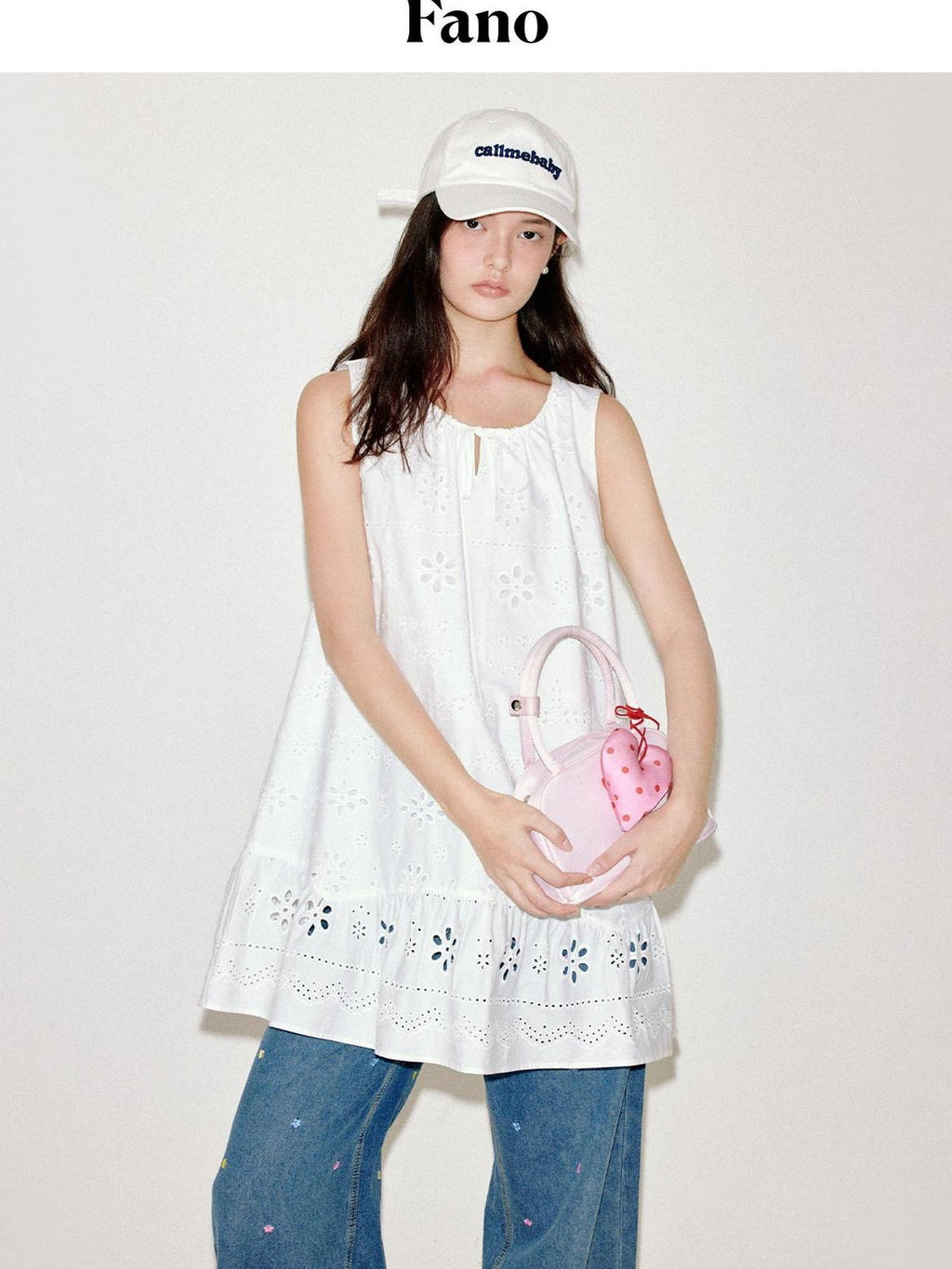 fano 100 Percent Cotton Embroidery A Line Loose Waist Sleeveless Office Midi Dresses