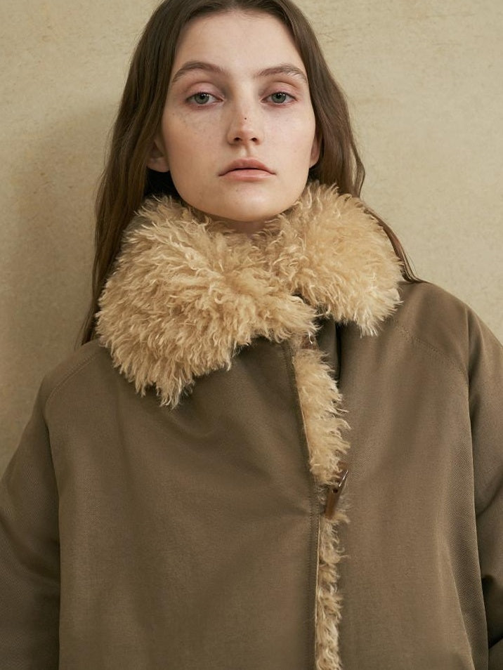 someonesometimes Cozy Commuter Cotton Blend Relaxed Short Collar Gray Brown Olive Puffer Jackets