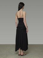 unspoken Ultra Soft Tencel A Line Cinched Waist Minimalist Commuter Black Maxi Dresses