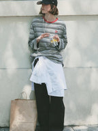 fano Moisture Wicking Casual Loose Patchwork Stripe Black Womens Long Sleeve T-Shirts