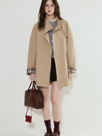 fano Khaki Loose Fit Single Breasted Mid Length Korean Casual Women Trench Coats