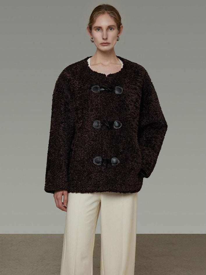 unspoken Warm Fur Lined Minimalist Commuter Loose Fit Brown Women Everyday Short Coat
