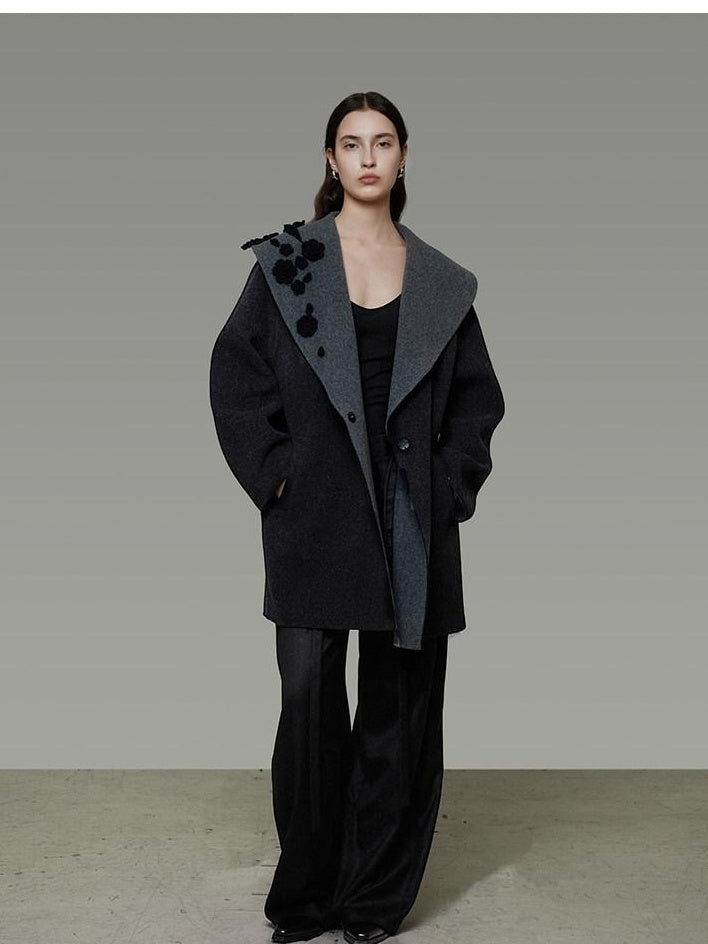 unspoken Warm Thick Minimal Commuter Loose Fit Lapel Women Sheep Wool Blend Wool Coats