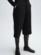 audreyyang Wool Blend Minimal Wide Leg Natural Waist Women Office Mid-Length Shorts
