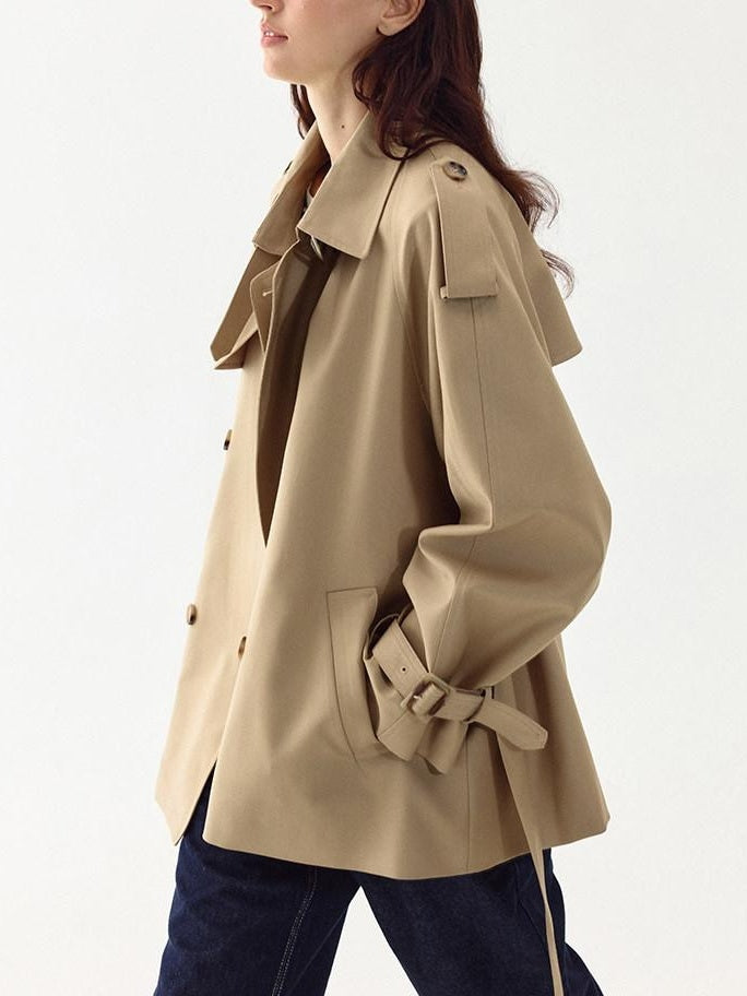 fano Double Breasted Short Loose Fit Commuter For Women Khaki Pink Beige Trench Coats