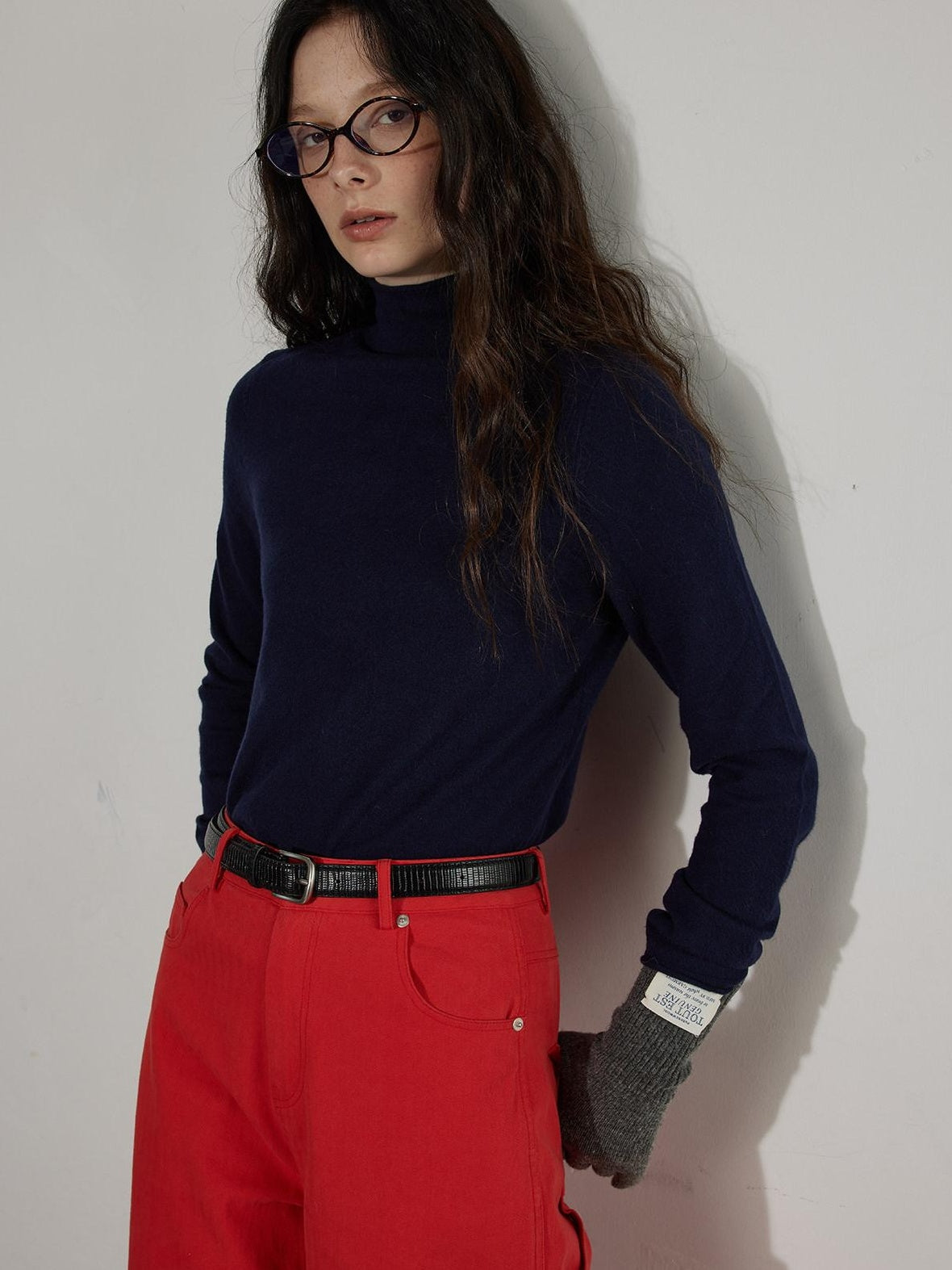 Lofi choose Cozy Modal Wool Blend Polka Dot Turtleneck Loose Fit Women Office Knit Sweaters