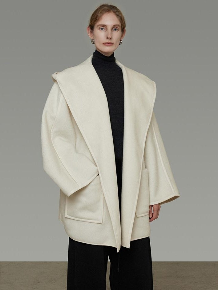 unspoken 100 Percent Sheep Wool Commuter Relaxed Notched Lapel White Wool Coats
