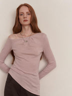 someone sometimes Lyocell Wool Blend Lightweight Asymmetric Neck Slim Casual Long Sleeve T-Shirts