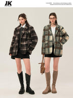 ikyou Minimalist Commuter Straight Fit Blazer Lapel Striped Flocked Office Wool Coats
