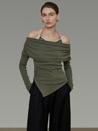 unspoken Breathable Soft Viscose Blend Slim Knit Long Sleeve Boat Neck Workwear Blouses
