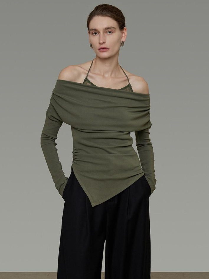 unspoken Breathable Soft Viscose Blend Slim Knit Long Sleeve Boat Neck Workwear Blouses