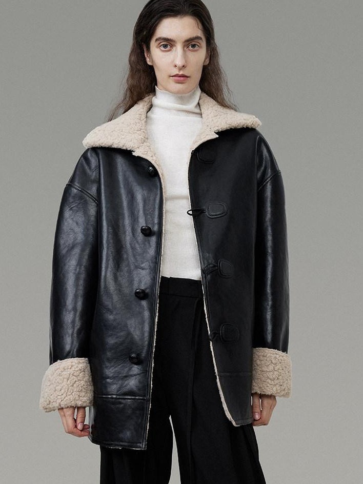 unspoken Minimalist Commuter Loose Fit Longsleeve Zip Women Black Leather Jackets