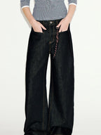 fano Comfortable Everyday Natural Waist Loose Fit Youth Black Straight Leg Jeans