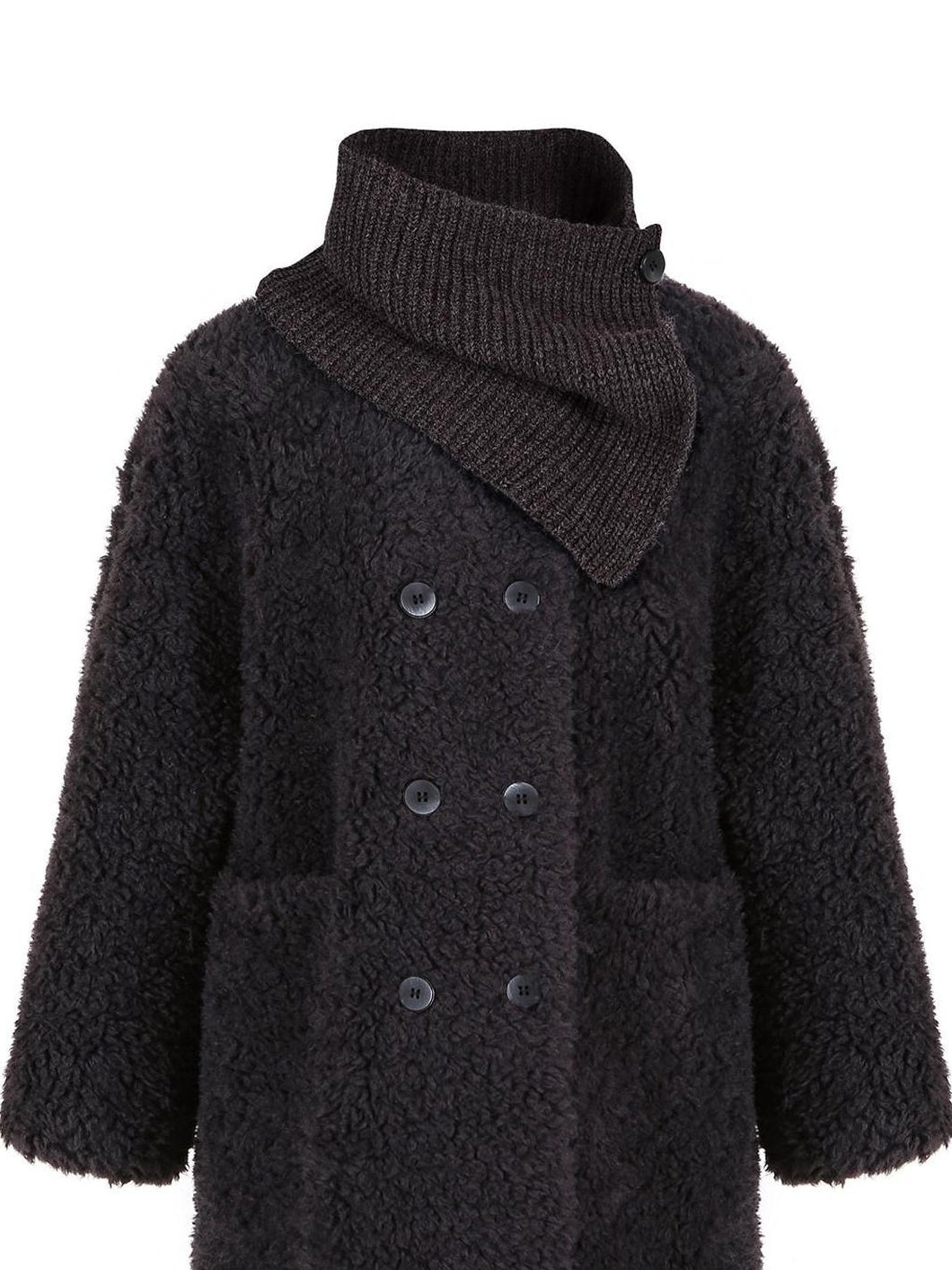 fano Cozy Faux Shearling Lined Loose Fit Double Breasted Midlength Women Long Coats