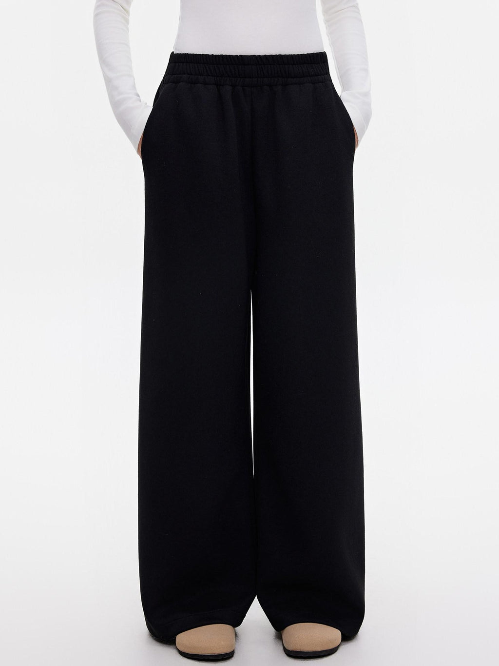 ikyou Wrinkle Free Relaxed Pocketed Women Poly Viscose Stretch Straight Pants