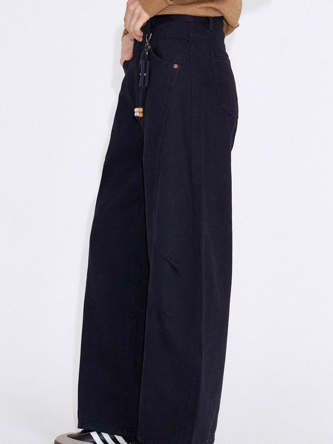 fano 100 Percent Cotton Casual Navy Natural Waist Womens Wide Leg Jeans