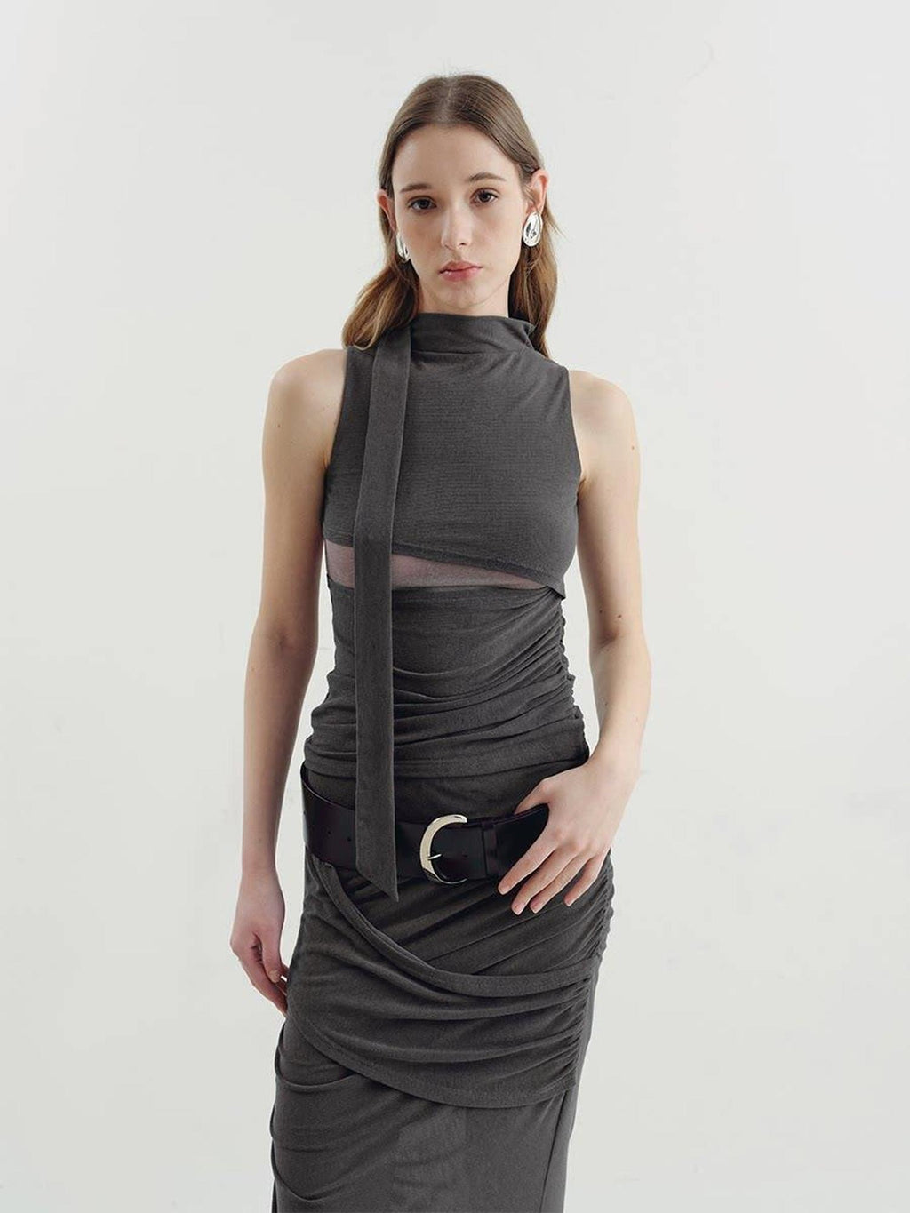 someone sometimes Versatile Pleated Tie Cami Slim Fit Lyocell Linen Blend Women Top & Skirt Sets