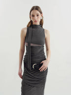someone sometimes Versatile Pleated Tie Cami Slim Fit Lyocell Linen Blend Women Top & Skirt Sets