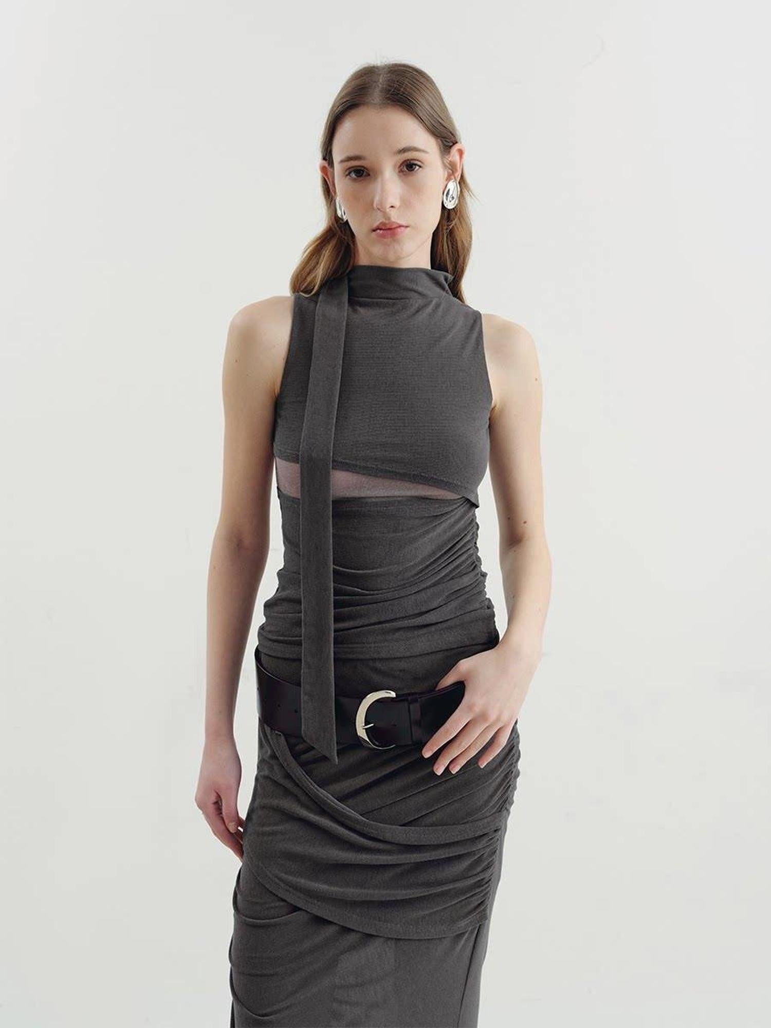 someone sometimes Versatile Pleated Tie Cami Slim Fit Lyocell Linen Blend Women Top & Skirt Sets