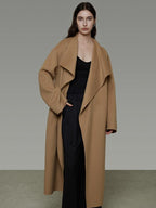 unspoken Thick 100 Percent Sheep Wool Long Loose Lapel Minimalist Sand Brown Wool Coats