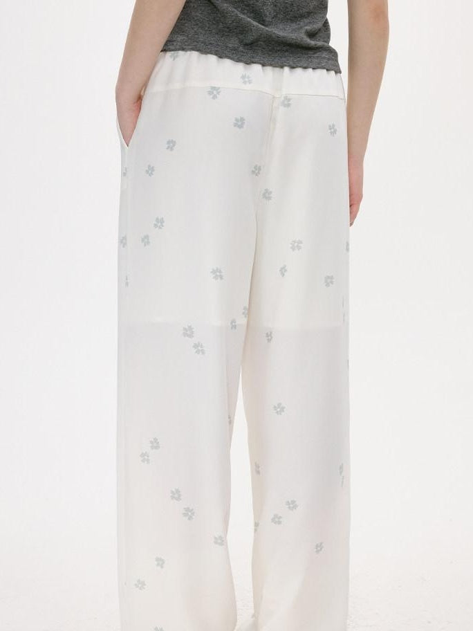 fano Elastic Waist Pocketed Wide Leg Korean Commuter Loose Stretch White Sweatpants