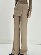 someonesometimes Asymmetrical Tie Natural Waist Micro Flare Women Polyester Blend Flared Pants