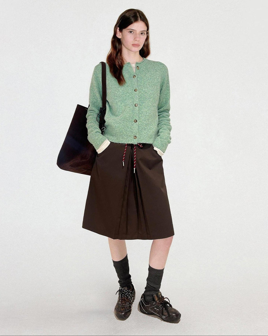 fano Thermal Workwear Straight Fit Crew Neck Green Button Front Women Cardigans