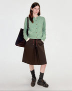 fano Thermal Workwear Straight Fit Crew Neck Green Button Front Women Cardigans