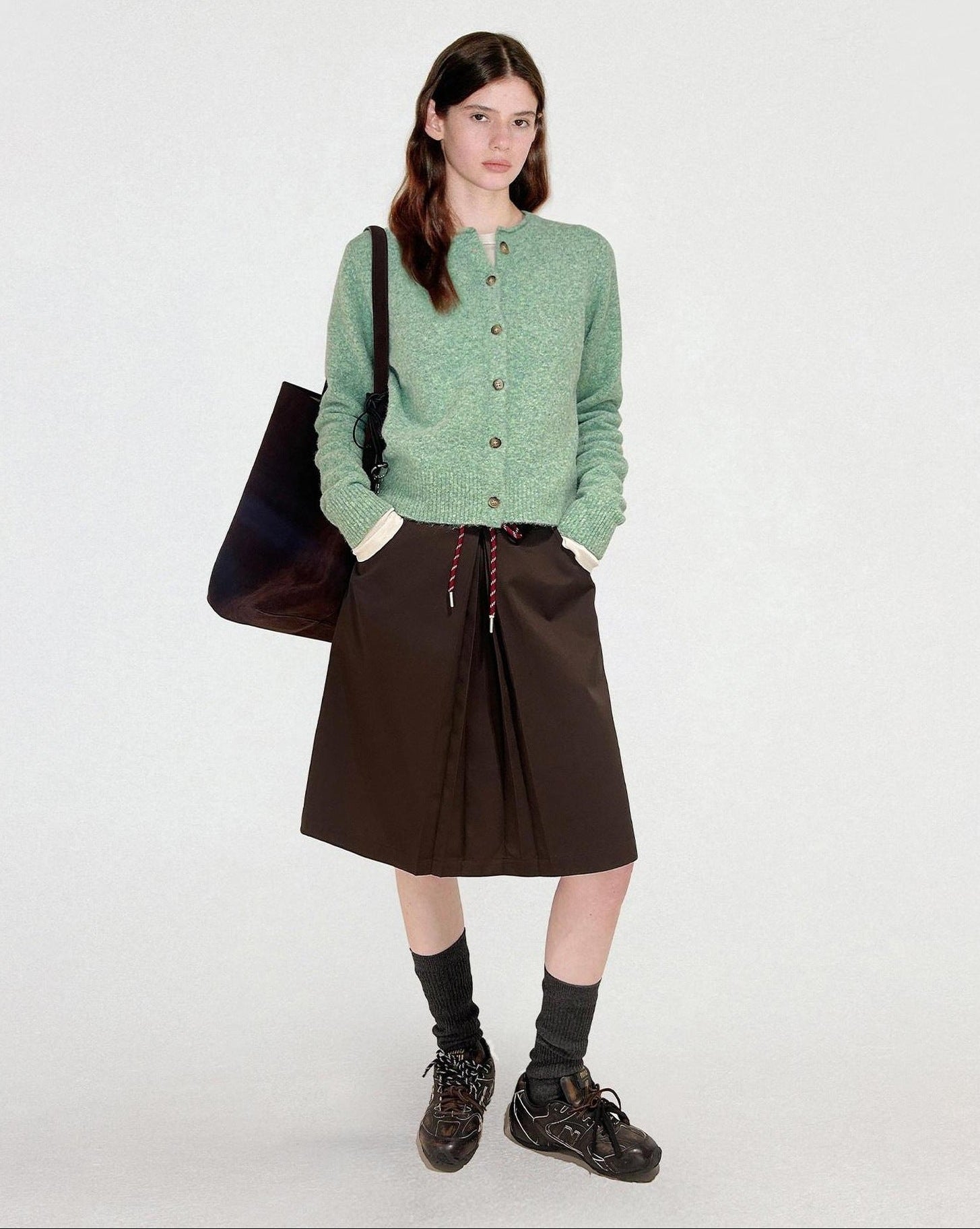 fano Thermal Workwear Straight Fit Crew Neck Green Button Front Women Cardigans