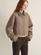someone sometimes Wool Blend Retro Loose Zip Lapel Long Sleeve Women Multicolor Cropped Jackets