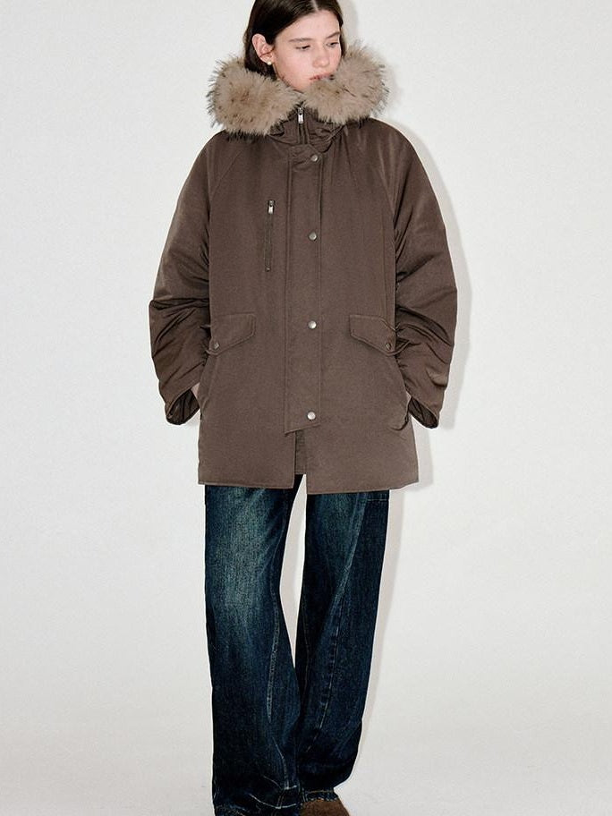 fano Warm 90% White Duck Down Korean Straight Mid Women Red Brown Collar Down Jackets