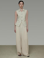 unspoken High Waisted Lyocell Linen Pleated Tie Waist Office Casual Wide Leg Pants