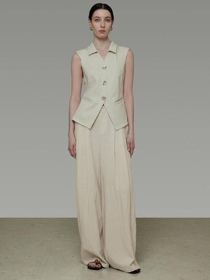 unspoken High Waisted Lyocell Linen Pleated Tie Waist Office Casual Wide Leg Pants