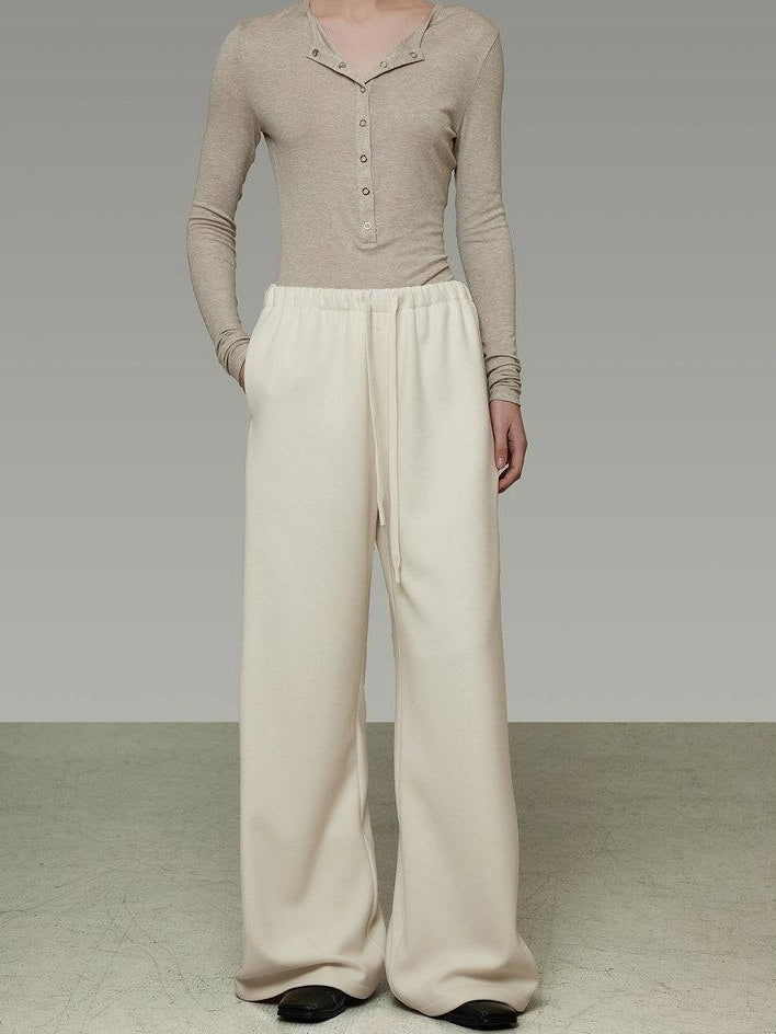 unspoken High Waist Tailored Tie Waist Minimal Workwear Breathable Straight Wide Leg Pants