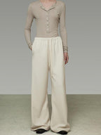 unspoken High Waist Tailored Tie Waist Minimal Workwear Breathable Straight Wide Leg Pants