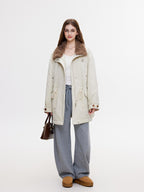 ikyou Warm Casual Pockets Elastic Waist Women Light Gray Stretch Wide Leg Pants