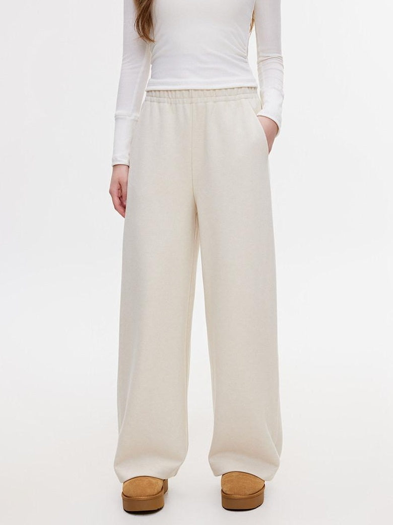 ikyou Wrinkle Resistant Asymmetric High Waist Loose Straight Commuter Beige Sweatpants