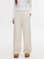 ikyou Wrinkle Resistant Asymmetric High Waist Loose Straight Commuter Beige Sweatpants