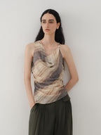 someonesometimes Original Asymmetric Patchwork Striped Slim Curve Khaki Brown For Women Vest