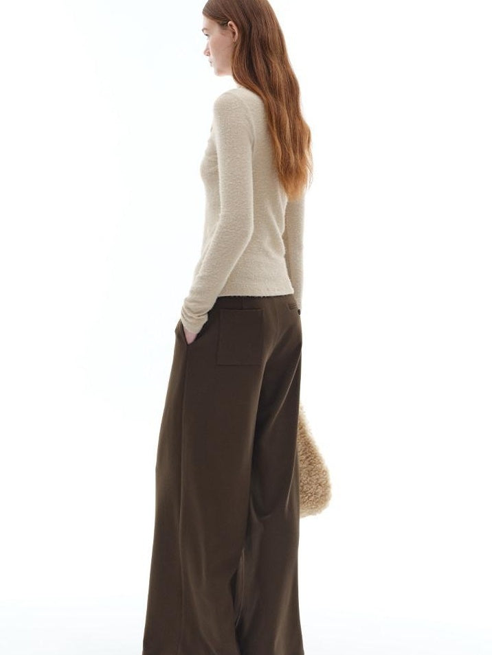 someonesometimes Soft Stretch V-neck Cutout Slim Fit Knit For Women Apricot Long Sleeve T-Shirts