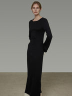 unspoken Slim Waist Colorblock Aline Knit Bell Sleeve Office Women Breathable Maxi Dresses