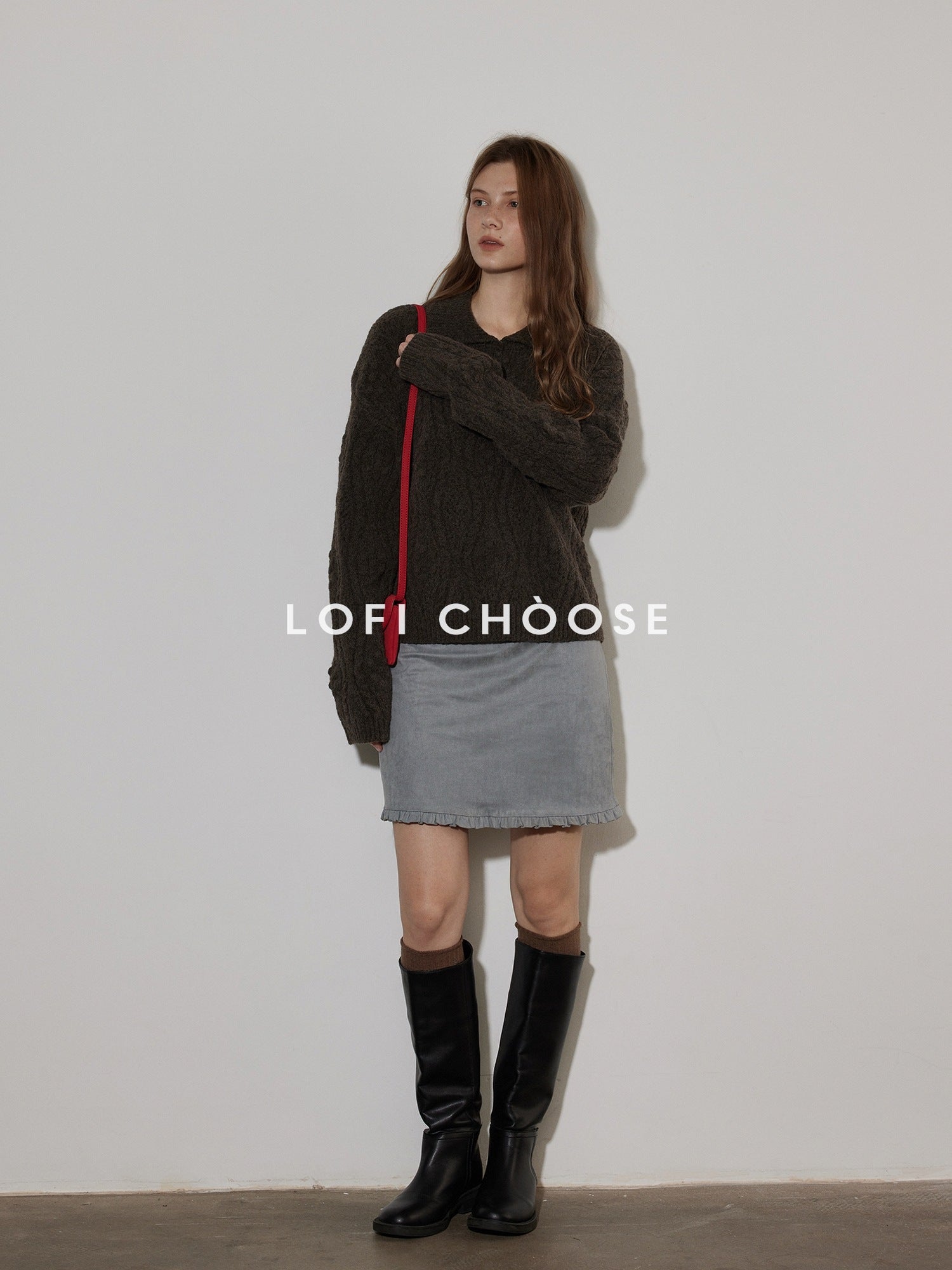 Lofi choose Cozy Thick Pullover Loose Fit Office Long Sleeve Knit Blue Charcoal Sweaters