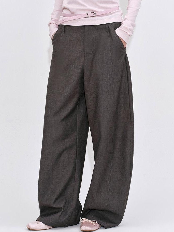 fano Poly Rayon Blend Mid High Waist Minimal Commuter Pine Gray Wide Leg Pants